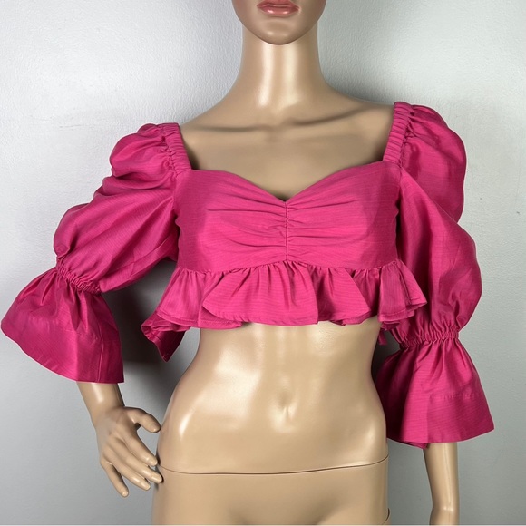 NEW ALEMAIS PINK RUFFLED CROP TOP - Picture 2 of 9